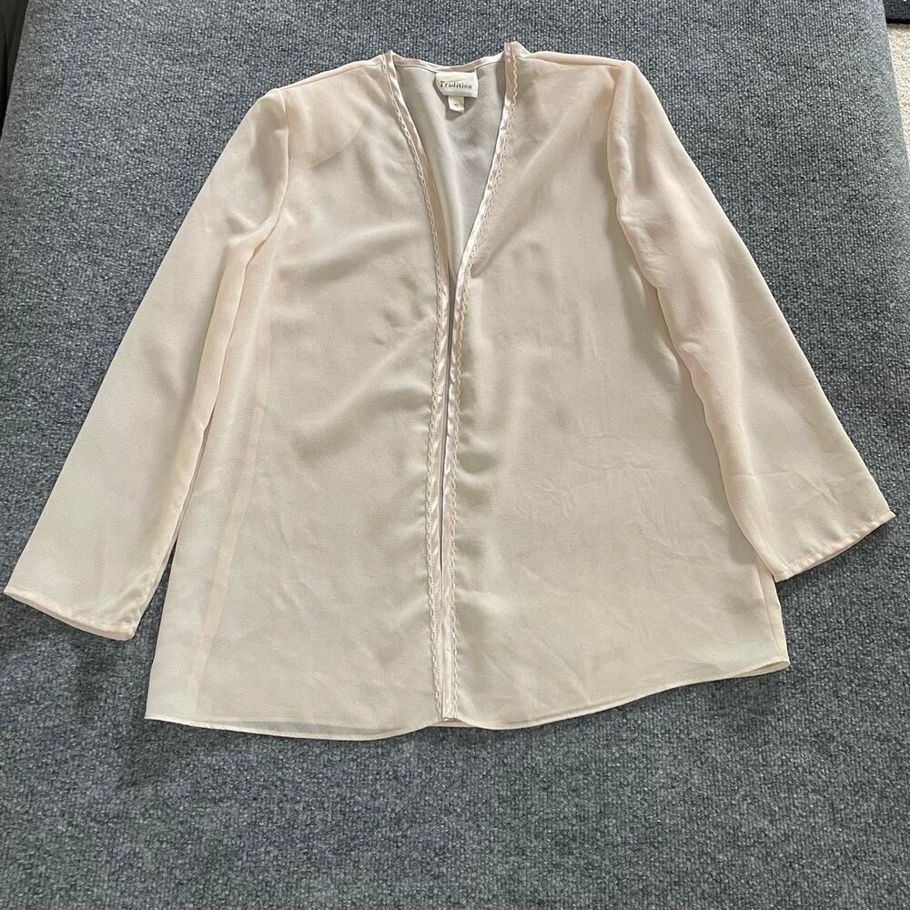 Vintage balletcore ethereal pale pink beaded sheer open front blouse